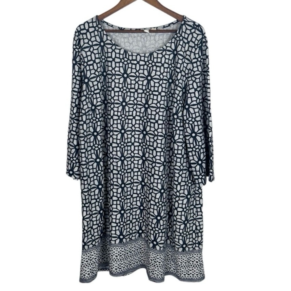 TACERA Dress Blue Gray Floral Mosaic Print Size 3X